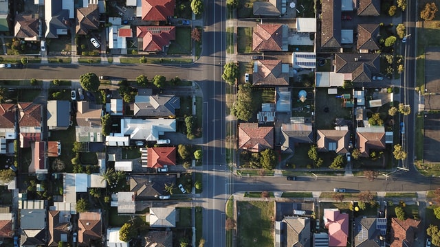 aerial view of a residential neighborhood