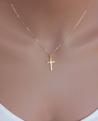 14k solid gold cross pendant with a dainty gold necklace gift for her